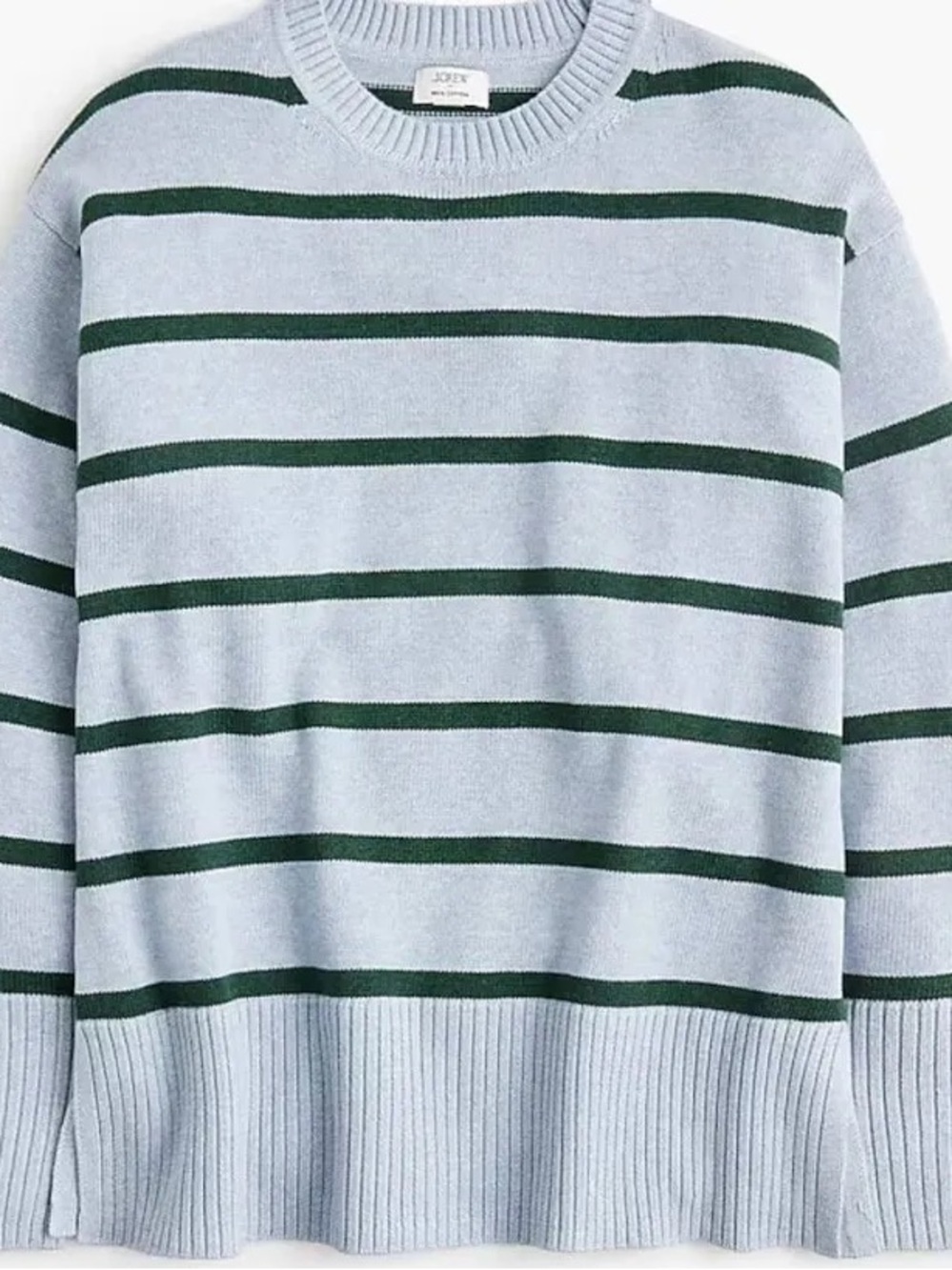 J. Crew Light Blue Crewneck Sweater with Dark Green Stripes